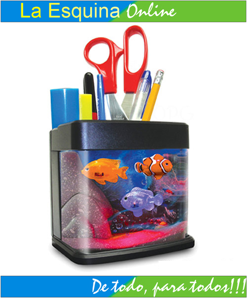 Adorno pecera a Pila con porta lapicero.