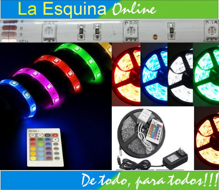 5050: Luces LED Flexible y autoadhesivo de 5mt a control remoto y con efectos.