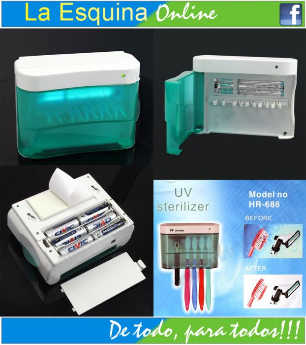 Soporte, desinfectante y esterilizador UV / ULTRAVIOLETA para cepillos dentales.