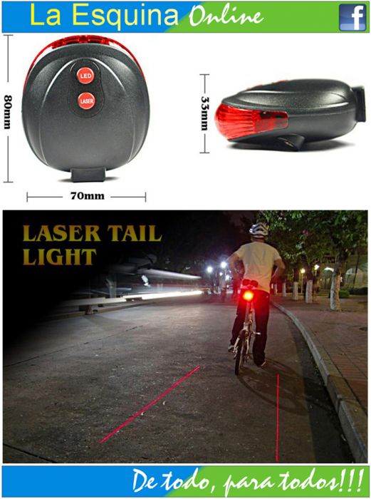 Luz y laser de seguridad trasera para bicicletas.