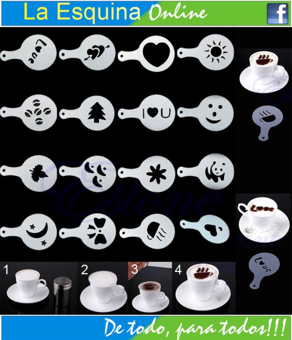 16 plantilla de Diseños de barista para el capuchino o dulces!!!