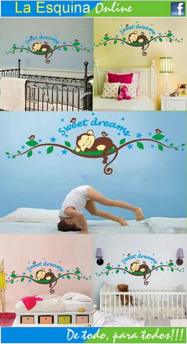 Vinilo decorativo para pared con precioso diseño de Monito durmiendo en el árbol.