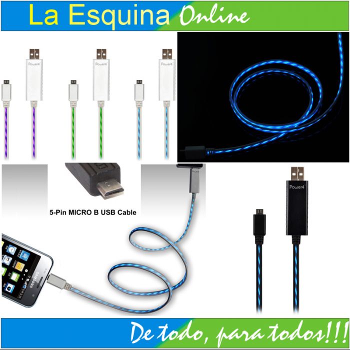 Cable USB luminoso para cargar o transferir data de celulares Android.