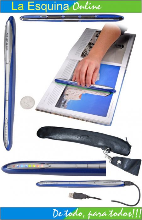 Escáner súper portátil, para hojas sueltas, libros, etc. Con memoria expandible.